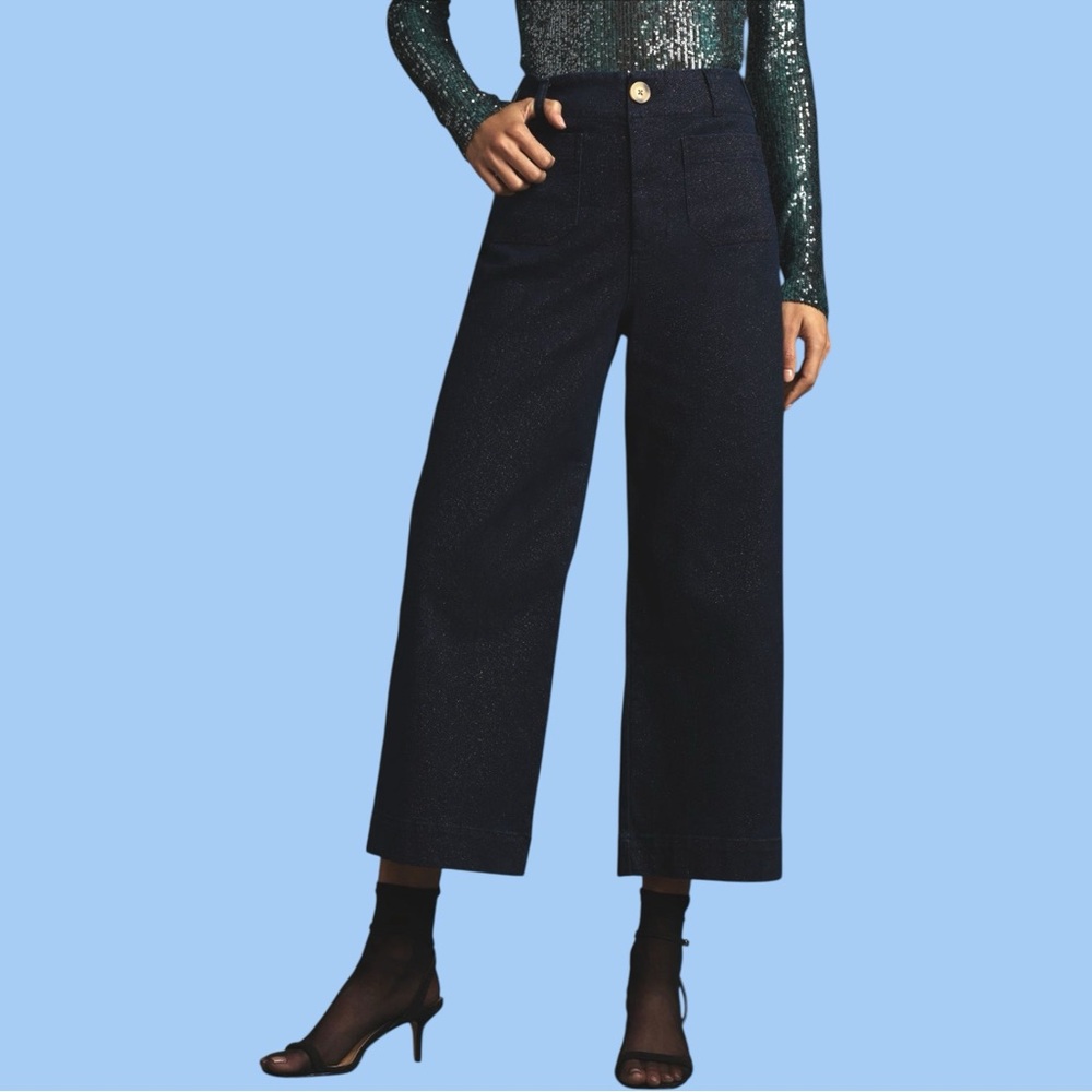 NWT | Anthropologie | The Colette Sparkle Denim Cropped Wide-Leg Jeans | Size 27